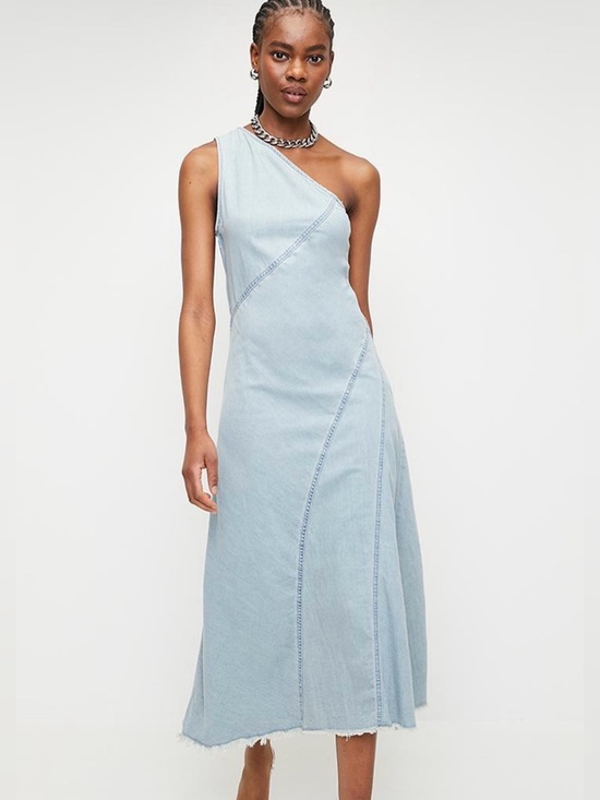 Zara Dresses & Skirts - Zara One-Shoulder Light Blue Denim Midi Dress NWT